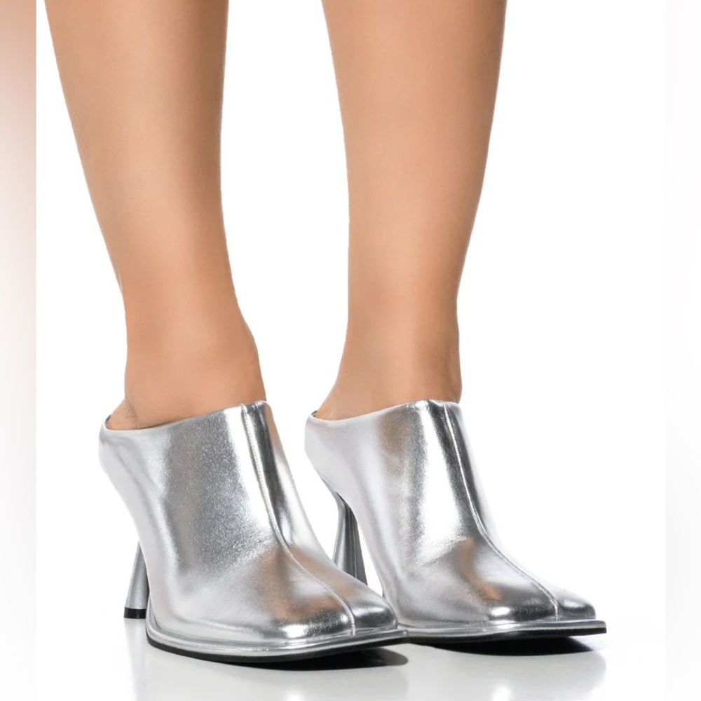 AZALEA WANG Metallic Silver Vegan Leather High Heel